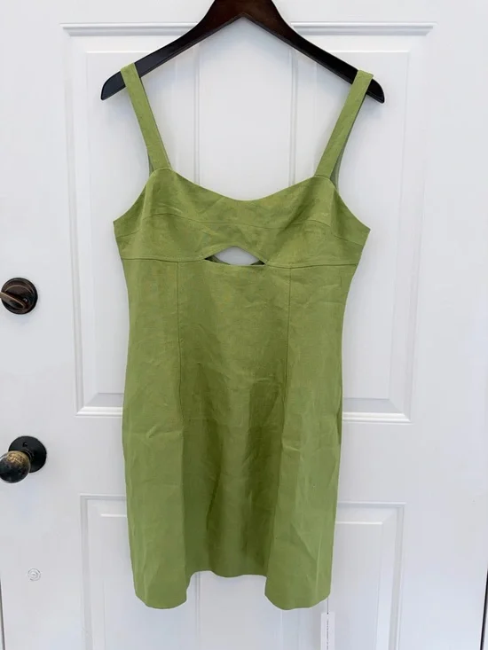 Reformation Belma Avocado Green Cutout Linen Mini Dress - Picture 5 of 10